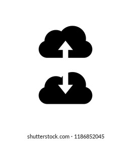 Vector Upload and Download Icons, Clouds and Arrows, Black Design Elements Isolated on White Background.