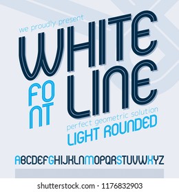Vector upper case rounded alphabet letters made with white lines, best for use in logotype design in telecommunication theme