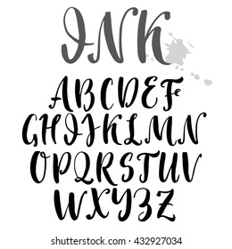 Vector uppercase alphabet. Calligraphic letters on white background.