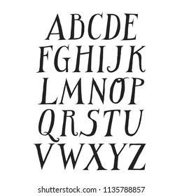 Vector uppercase alphabet. Handwritten letters with serifs and contrast.