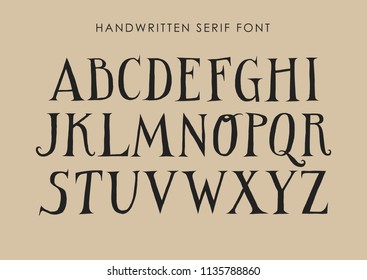 Vector uppercase alphabet. Handwritten letters with serifs and contrast.