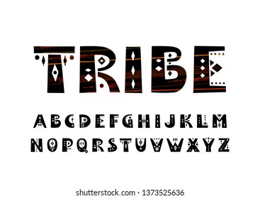 Vector uppercase alphabet in tribal style.