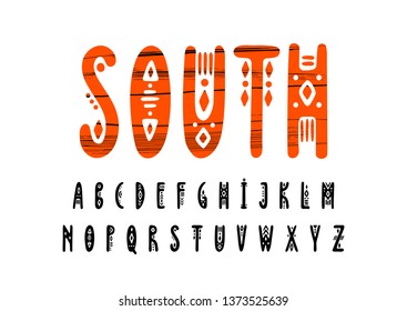 Vector uppercase alphabet in tribal style.