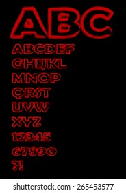 Vector uppercase alphabet in watercolour grunge design, red letters on black background