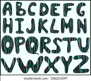 Vector uppercase english bold letters. With a beautiful stroke design on a green background. Vector doodle