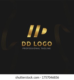 Vector Uppercase Gold Letter DD Negative Space Logo Design Template. 