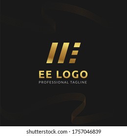 Vector Uppercase Gold Letter EE Negative Space Logo Design Template. 