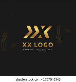 Vector Uppercase Gold Letter XX Negative Space Logo Design Template. 