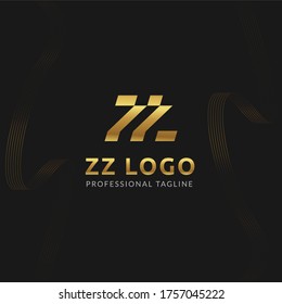 Plantilla de diseño del logotipo del logotipo del espacio negativo ZZ de la letra dorada superior del vector. 