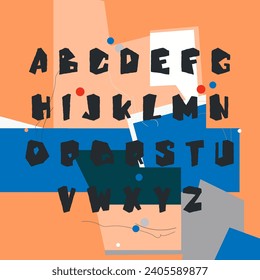 Vector uppercase Latin letters isolated on an abstract geometric background. Conceptual ugly font.