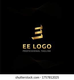 Vector Uppercase Letter EE Negative Space Logo Design Template. 