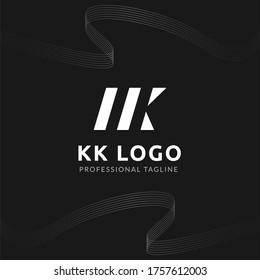 Vector Uppercase Letter KK Negative Space Logo Design Template. 