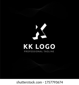 Vector Uppercase Letter KK Negative Space Logo Design Template. 