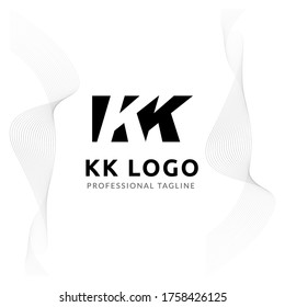 Vector Uppercase Letter KK Negative Space Logo Design Template. 