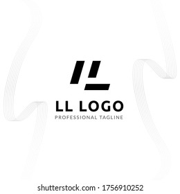 Vector Uppercase Letter LL Negative Space Logo Design Template. 