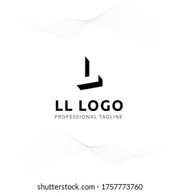 Vector Uppercase Letter LL Negative Space Logo Design Template. 