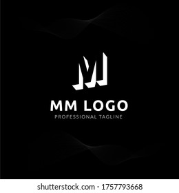 Vector Uppercase Letter MM Negative Space Logo Design Template. 