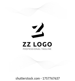 Vector Uppercase Letter ZZ Negative Space Logo Design Template. 