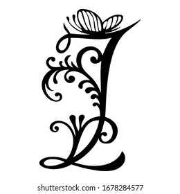 Vector uppercase letters with floral elements. Handmade calligraphy of alphabet symbols
