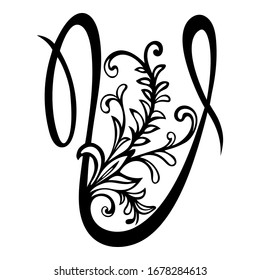 Vector uppercase letters with floral elements. Handmade calligraphy of alphabet symbols