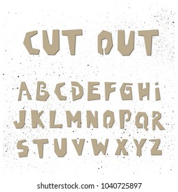 Vector uppercase modern alphabet. Cut out cardboard grungy font.
