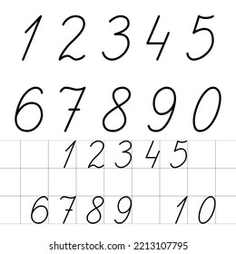 Vector uppercase numbers with a slope on a white background for children to write at school