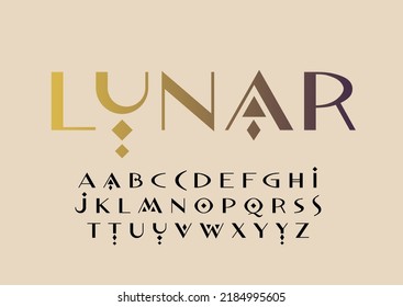 Vector uppercase set of sans serif uppercase letters in boho celestial style.