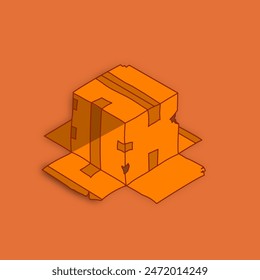 Vector upside down cardboard with several patches on an orange background