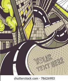 vector urban background with  skyscrapers and smoking plants