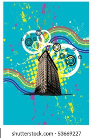 Vector Urban Background.a rainbow. Rainbow image of the sun and the city. community in the city.Your choices in life.