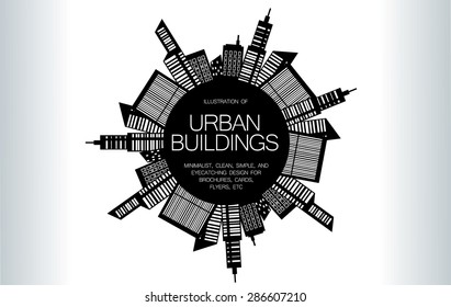 Vector Urban Building Silhouette In Circle Mini World Style