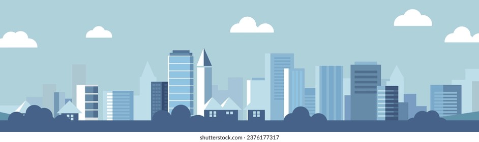 Ilustración en el terreno de la construcción urbana vectorial con nubes y edificio y vivienda 