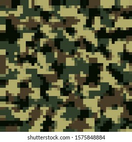 Vector Urban Camouflage Background. Army Abstract Modern Military Pattern. Green Pixel Fabric Textile Print for Uniforms and Weapons.