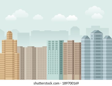 Vector urban concept in flat style - skyscrapers and modern tall buildings - city illustration