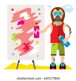 Vector Urban graffiti artist. Flat style colorful Cartoon illustration.