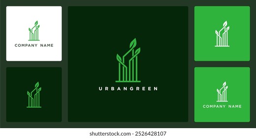 Vetor de verde urbano, edifícios e folhas, logotipo disponível e modelos de design de ícone, pode ser usado em várias mídias facilmente, editável
