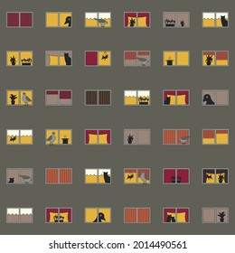 Vector urban grey block of flats seamless pattern. Ideal for city life and pigeon lovers. Perfect for fabric, wallpaper, scrapbooking and stationery.