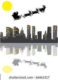 vector urban holiday background with santa claus