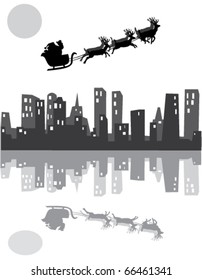 vector urban holiday background with santa claus