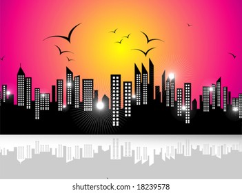 VECTOR Urban skyscrapers landscape