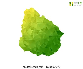 Vector Uruguay map green and yellow polygon triangle mosaic with white background. style gradient.