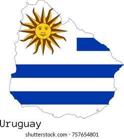 Vector Uruguay  map silhouette, painted in colors of a national flag