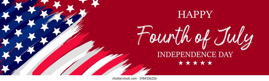 Vector of US 4th of July Independence Day celebration background banner or greeting card, with text and USA flag elements. 