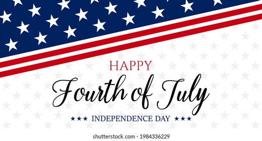Vector of US 4th of July Independence Day celebration background banner or greeting card, with text and USA flag elements. 