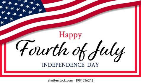 Vector of US 4th of July Independence Day celebration background banner or greeting card, with text and USA flag elements. 