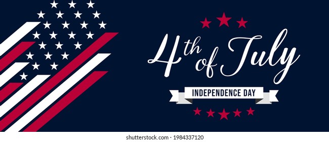 Vector of US 4th of July Independence Day celebration background banner or greeting card, with text and USA flag elements. 