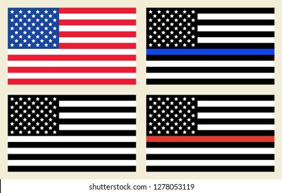 Vector US flag set