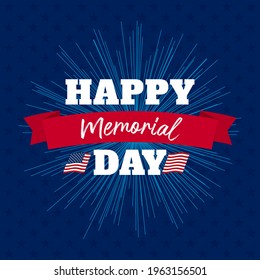 Vector of US Memorial Day celebration background banner or greeting card, with text and USA flag elements.