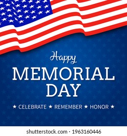 Vector of US Memorial Day celebration background banner or greeting card, with text and USA flag elements