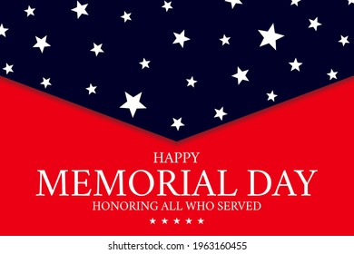 Vector of US Memorial Day celebration background banner or greeting card, with text and USA flag elements